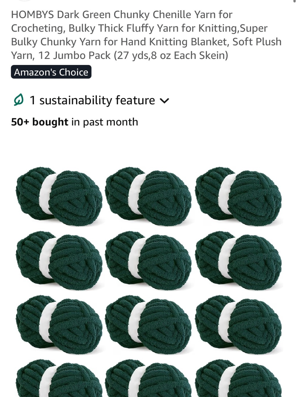 11 Skeins Chunky Green Chenille Yarn - Plush Texture - Picture 3 of 6